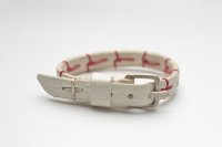 m.a+　" CROSS STITCHED ULTRASKINNY RIST BAND "　col.BISON LEATHER WHITE