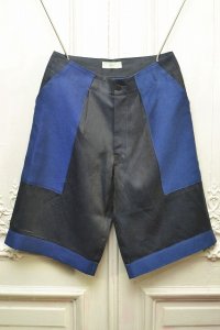 amachi.　" Panel Denim Shorts  "　col.D.Gray×Blue