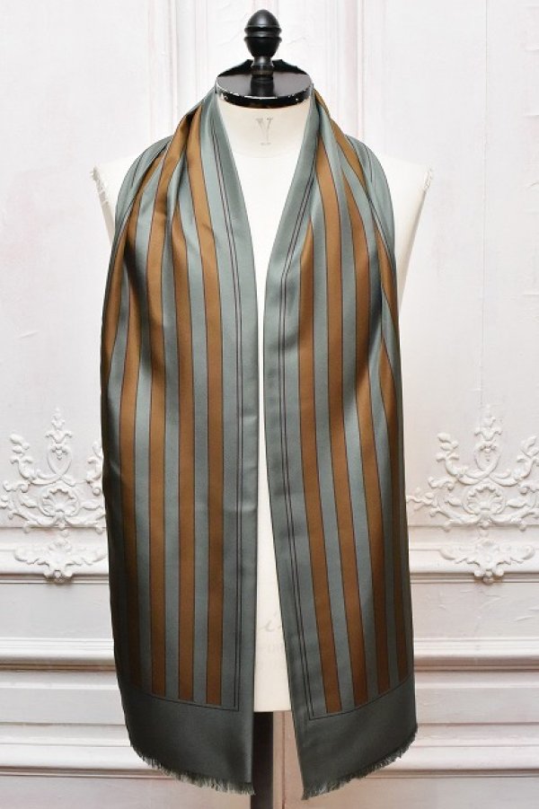 画像1: Cristaseya 　" Striped Silk Scarf  "　col.Sauge&Olive Stripes