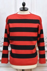 Slopeslow　" Wide stripes sweater - Paper / High twisted wool "　col.Red×Black