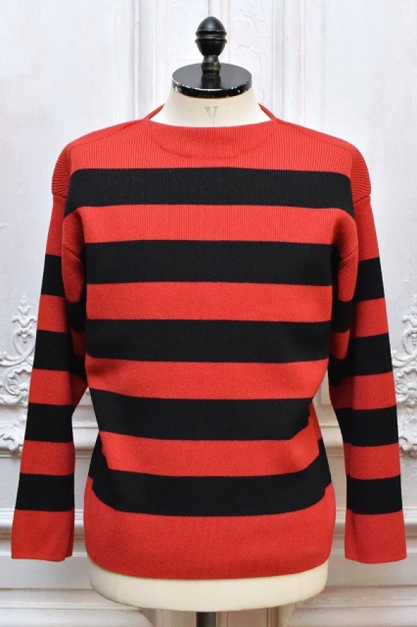 画像1: Slopeslow　" Wide stripes sweater - Paper / High twisted wool "　col.Red×Black