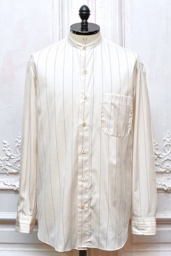 画像1: Salvatore Piccolo　" Striped Silk Cotton Band Collar Shirt "　col.Light Beige