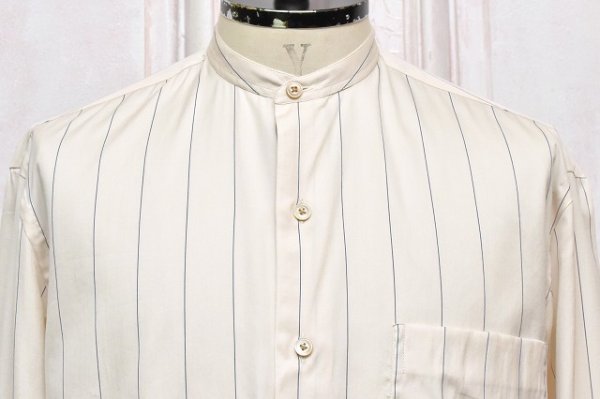 画像2: Salvatore Piccolo　" Striped Silk Cotton Band Collar Shirt "　col.Light Beige