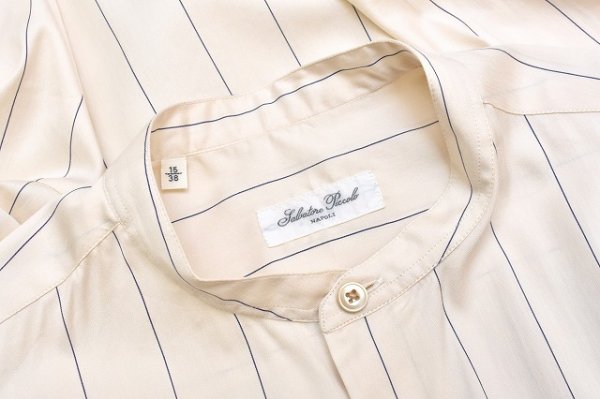 画像5: Salvatore Piccolo　" Striped Silk Cotton Band Collar Shirt "　col.Light Beige