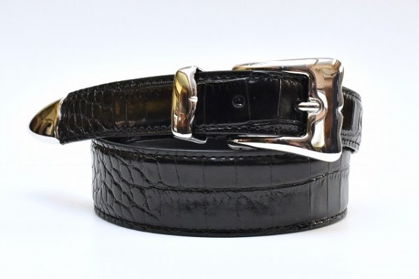 画像1: ANDERSON’S　" Leather Western Belt - Embossed Crocodile "　col.Black / Silver