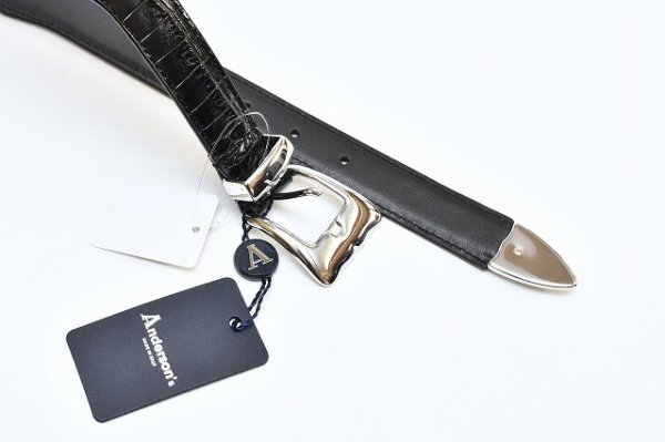 画像2: ANDERSON’S　" Leather Western Belt - Embossed Crocodile "　col.Black / Silver