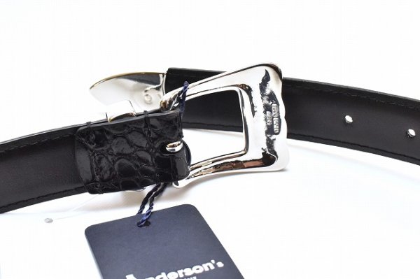 画像3: ANDERSON’S　" Leather Western Belt - Embossed Crocodile "　col.Black / Silver