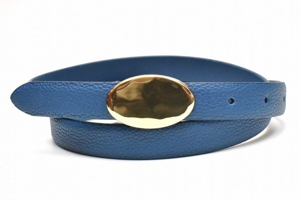 画像1: ANDERSON’S　" Leather Narrow Belt - Shrink "　col.Blue / Gold