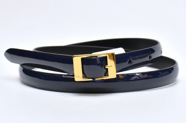 画像1: ANDERSON’S　" Leather Narrow Belt - Patent "　col.Navy / Gold