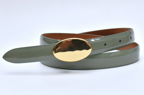 画像1: ANDERSON’S　" Leather Narrow Belt - Patent "　col.Khaki / Gold