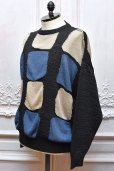 画像2: Cristaseya 　" Washi Paper Pachwork Sweater "　col.Black with beige/blue pathework (2)
