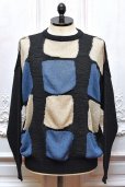 画像1: Cristaseya 　" Washi Paper Pachwork Sweater "　col.Black with beige/blue pathework (1)