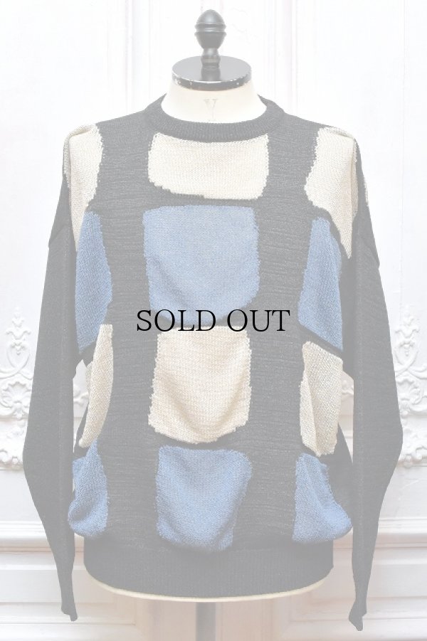 画像1: Cristaseya 　" Washi Paper Pachwork Sweater "　col.Black with beige/blue pathework