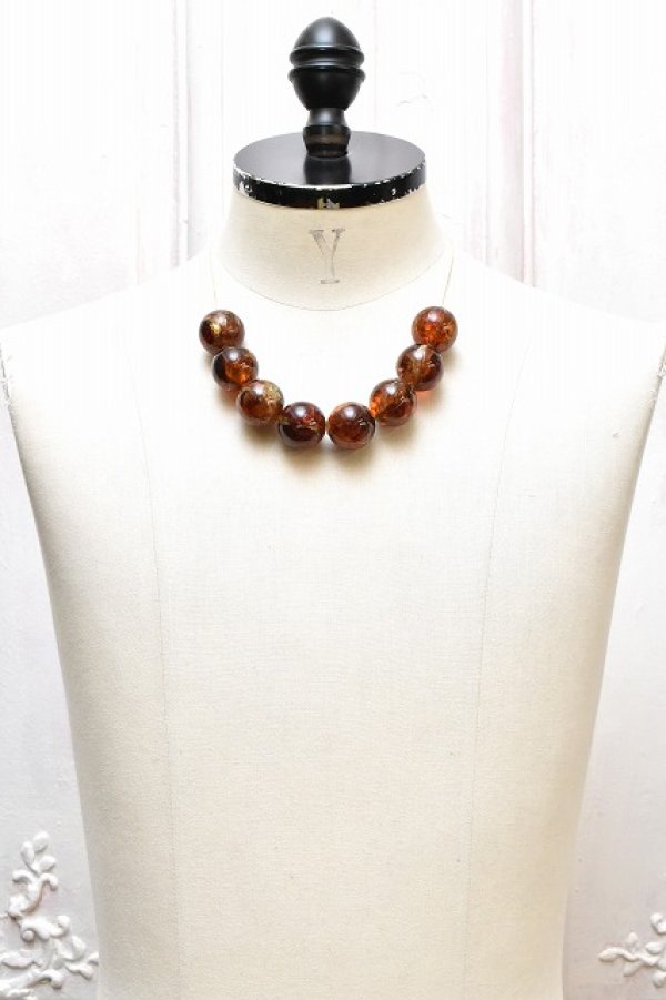 画像1: m's braque　" Deadstock Cracked Beads Necklace "　col.Crackedbrown / Gold