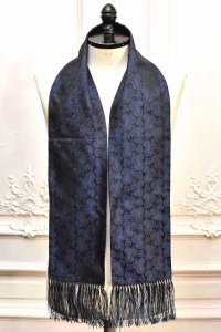 Fratelli Luigi　" Fringe Silk Jacquard Scarf "　col.Blue