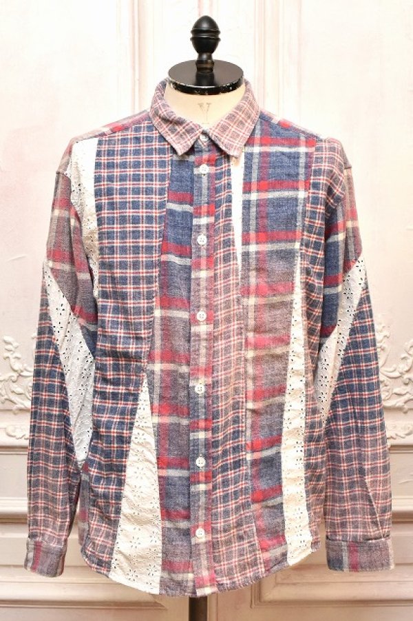 画像1: KHOKI　" Vintage - effect asymmetric shirt "　col.Blue