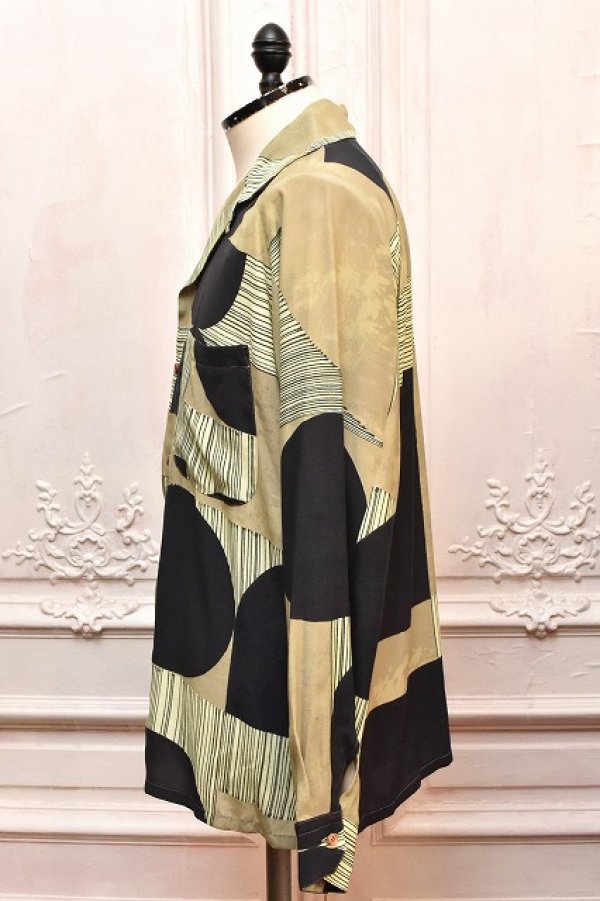 画像3: m's braque　" Long Sleeve Aloha Shirt - Geometric Pattern "　col.Khaki / Black