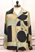 画像1: m's braque　" Long Sleeve Aloha Shirt - Geometric Pattern "　col.Khaki / Black (1)