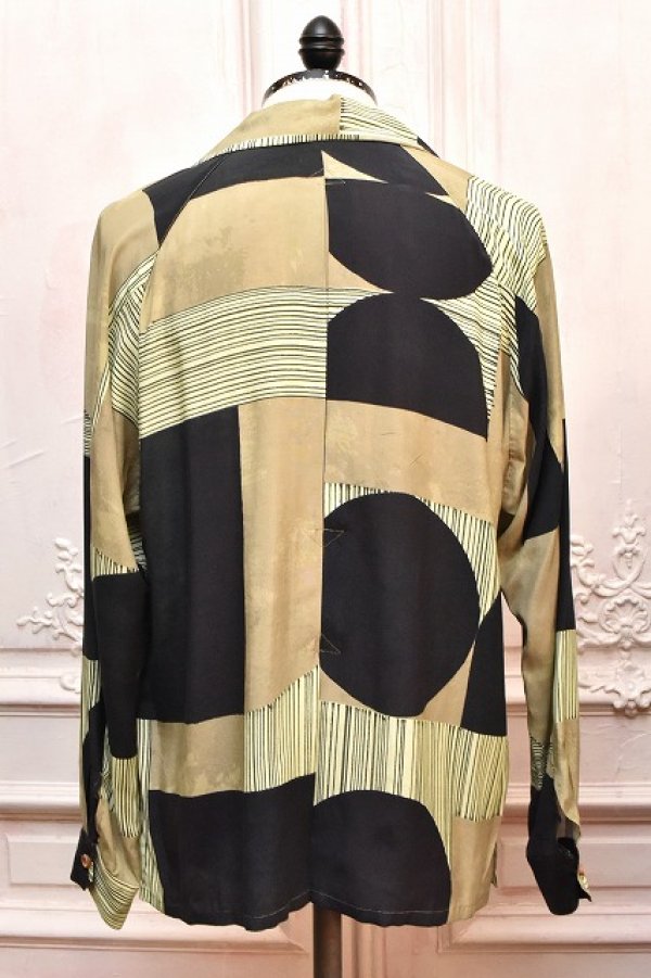 画像4: m's braque　" Long Sleeve Aloha Shirt - Geometric Pattern "　col.Khaki / Black