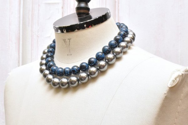 画像4: m's braque　" Deadstock Beads Separable Necklace "　col.Navy / Matallic Grey / Metal
