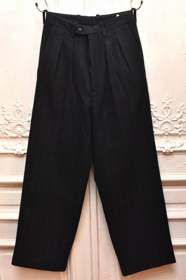 画像1: m's braque　" Tucked Baggy Pants "　col.Navy Chalk Stripes