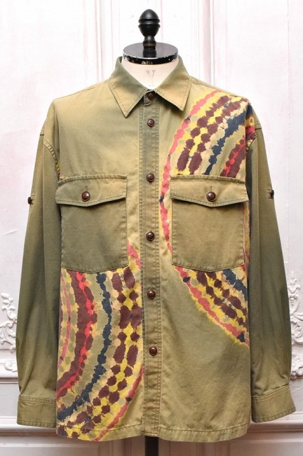 画像1: KHOKI　" Tie-Dye Military Shirt "　col.Khaki