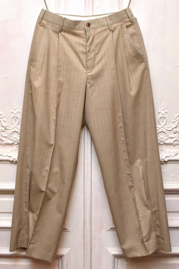 画像1: KHOKI　" Pleated Stripe Summer Wool Pants "　col.Beige