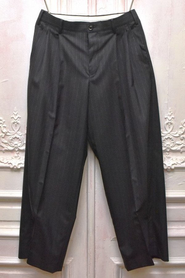 画像1: KHOKI　" Pleated Stripe Summer Wool Pants "　col.Black