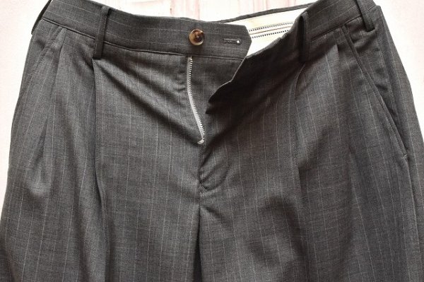 画像2: KHOKI　" Pleated Stripe Summer Wool Pants "　col.Grey